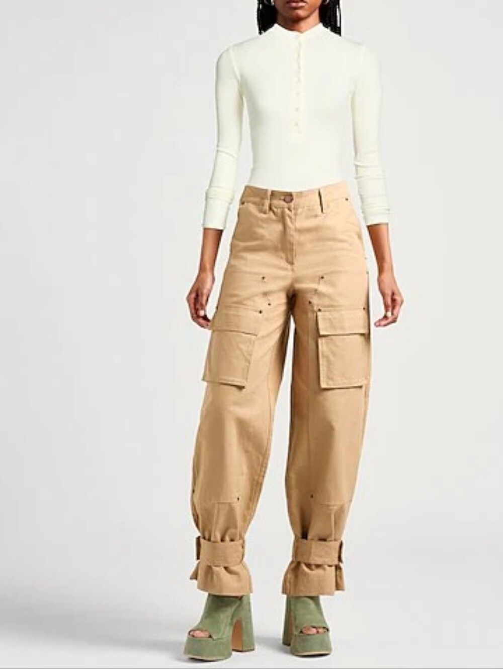 Joah Brown Ribbed off White Long Sleeve Henley Top